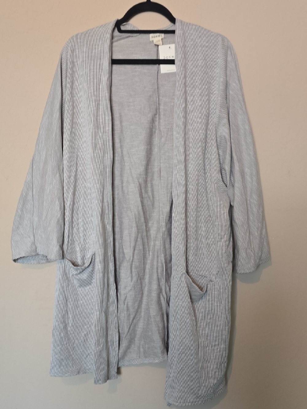 Light Gray Striped Open Cardigan